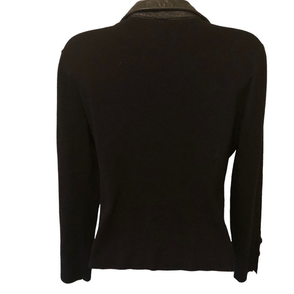 Anne Klein Leather Sweater S JACKET Button Up Black Ribbed Pockets Fall Winter - Picture 5 of 7